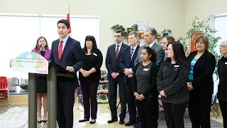Prime Minister Trudeau delivers remarks at the YMCA-YWCA South Y Child Care Centre in Winnipeg