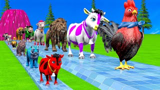 Paint \u0026 Animals Cow,Monkey,Pig,Rabbit,sheep,Dinosaur Fountain Crossing Transformation Animal Cartoon