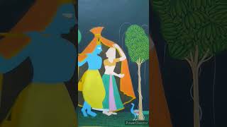 Radha and Krishna enjoy the rain basholi painting #drawing