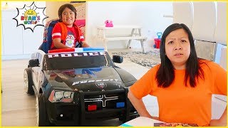 Ryan Police Pretend Play and late going to School!!!!