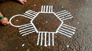 Newyear simple padi kolam/5*3 Beautiful rangoli/ Pongal special kolam/sankranti chukala muggulu