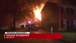 Homes catches fire after hours-long standoff in Bellevue