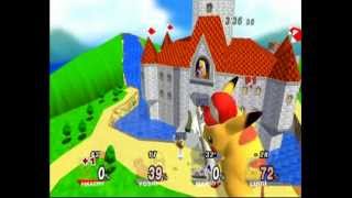 SSBB: Giant Growing Pikachu and Yoshi vs Mario and Luigi