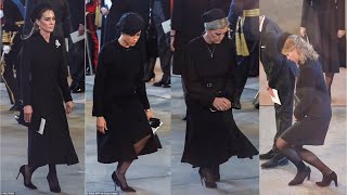 SAD MOMENT Royal Ladies CURTSEY towards the Queen's coffin