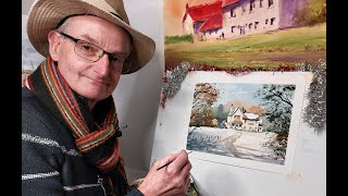 Colinsteedart. Watercolour Tutorial. Painting buildings in snow scenes.