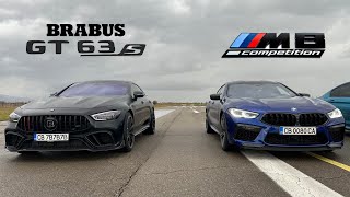 BMW M8 Competition Gran Coupe vs Mercedes AMG GT 63S Brabus WET Drag Race!