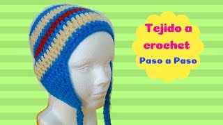 GORRO CON OREJERAS TEJIDO A CROCHET PASO A PASO   DE 4 - 10 AÑOS