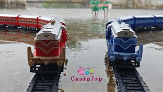 Centy toy trains on parallel tracks | Toy Trains Galore 8 | epic train crossing in heavy rain