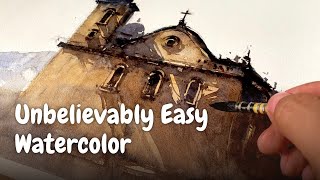 Unbelievably Easy Way to Paint Watercolor - Painting Old Church (Tips & Technique for Beginners)