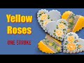 Beautiful Yellow Roses. Cookie Art. One Stroke and Cross-Stitch techniques.