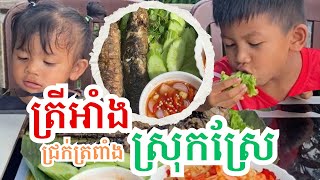 Grilled fish, pickles, pond, ត្រីអាំងញ៉ាំជាមួយជ្រក់ត្រពាំងបែបជនបទ