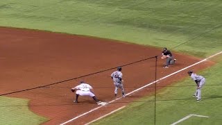 CLE@TB: Moss plates Brantley on a fielder's choice