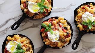 How to make BAKED BURRATA PASTA with roasted cherry tomatoes, balsamic eggplant and basil