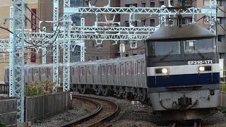 【12-861F  川崎車両出場新造甲種輸送】JR貨物EF210形171号機（旧塗装）＋都営12-600形12-861編成が石川町駅1番線を通過するシーン（9591レ・甲59）2023.9.24