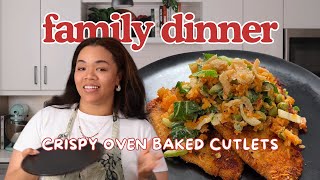 Crispy Oven Chicken Cutlets with Crispy Rice \u0026 Bok Choy Salad | Family Dinner ep 3