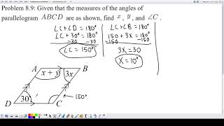 Finding Missing Angles in a Parallelogram