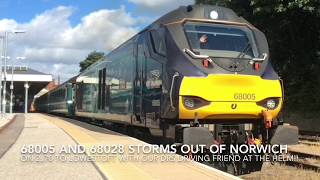 DRS 68005 and 68028 storm out of Norwich on 2J70