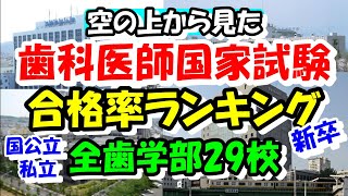 空から見る 大学別 歯科医師国家試験合格率ランキング 国公立私立大学 全歯学部29校