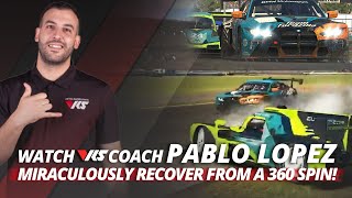 VRS coach Pablo Lopez Recovers from a 360 spin at 24 Hours of Daytona on iRacing.com