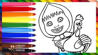 Dessiner et Colorier Masha avec un Coq 👧🏼🐓 Dessins pour Enfants