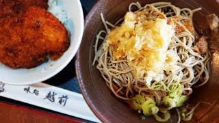 飯テロ4K🔥おろし蕎麦＆ソースカツ丼 ＠ 越前｜Cold noodles with grated daikon \u0026 sauce pork cutlet rice bowl｜夢卜泥蕎麦面\u0026醤汁猪排蓋飯