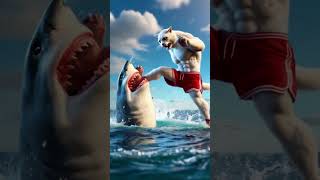 💦Kitten falls into the water🐱🚨 brave cat dad fights shark🦈🥊 #ai #story #catshorts#funnymeow#funny