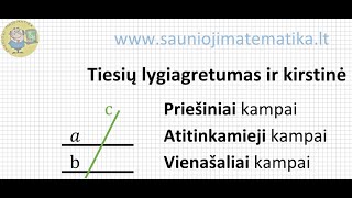 Tiesių lygiagretumas ir kirstinė | Priešinių, atitinkamųjų ir vienašalių kampų savybės