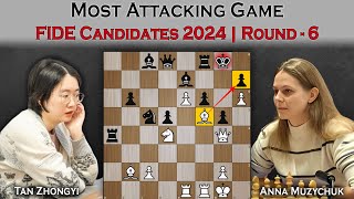 Most Attacking Game | FIDE Candidates 2024 | Tan Zhongyi vs Anna Muzychuk