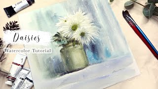 Flower Painting Watercolor Tutorial | How To Paint Daisies In A Vase