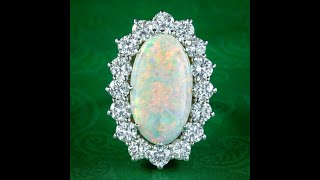 Vintage Opal Diamond Cocktail Ring 12ct Opal 4ct Diamond