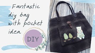 fantastic diy bag with pocket idea |ทำช่องเสริมเก๋ๆให้กับกระเป๋าใบเก่า