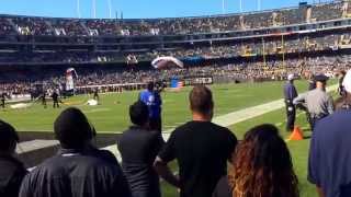 Unfurling flag, Raiders vs  Denver. 09 Nov 14