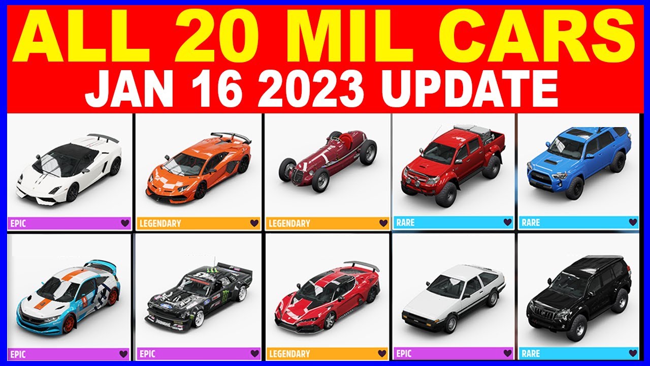 Forza Horizon 5 TOP 100 Rare Cars Price Update Jan 16 2023 Auction ...