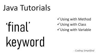 Java Tutorials: Usage of 'final' keyword with Method | Class | Variable
