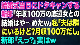 【スカッとする話】結婚式当日にドタキャンする新郎「年収100万の底辺女との結婚はや〜めたw」私「夫は隣にいるけど？それに月収100万だから」新郎「えっ？」→実は…【修羅場】