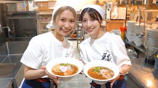 Natsumi and Yui tried their hand at making ramen! japanese street food ラーメン