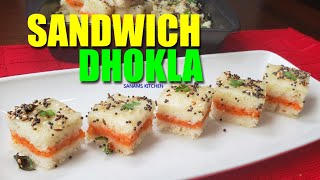 INSTANT SANDWICH DHOKLA WITH GARLIC CHUTNEY RECIPE | LUNCH BOX RECIPE