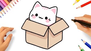 HOW TO DRAW A CUTE KAWAII CAT IN A BOX EASY STEP BY STEP 😻🐈