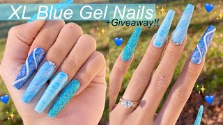 XL BLUE GEL NAILS!! Textured Glitter, Croc print | Beetles Gel Polish | Born Pretty Gel Tip Kit