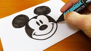 Pk Very Easy !  How to Draw a Disney Mickey Mouse - art on paper for kids