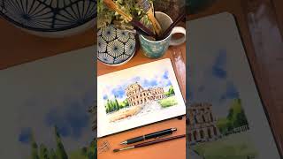 Painting Rome Colosseum in watercolor #shorts #painting #watercolor #sketch #travel