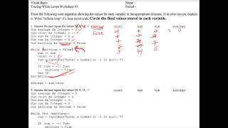 VB Tracing While Loops Worksheet 3