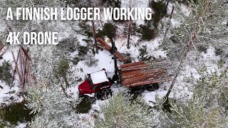 A Finnish Logger Working With Old Lokomo 909 | 4K Drone Video