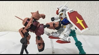 シャアザクにしてみた！　SDガンダム　クロスシルエット　ザクⅡ　MS-06S　シャア専用　クロスシルエットフレーム　　組立　スミ入れ　可動範囲　CSフレーム　名シーン再現