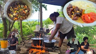 Real Jamaican Brown Stew Cow Head Served With White Rice And Pumpkin Punch