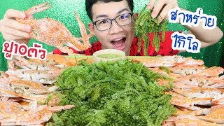 กิน สาหร่ายพวงองุ่น 1 กิโล ปูม้า 10 ตัว เสียงกินฟินๆ #Mukbang #ASMR :ขันติ