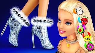 24 DIY BARBIE EASY IDEAS: Foil heeled boots, hair ties, backpacks, hat with bunny ears and more