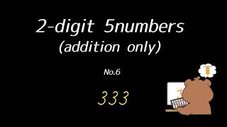 #としひこ先生　としひこ先生の英語読み上げ算2桁5口加算(Yomiagezan in English/2-digit 5numbers addition only)