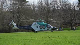 Kent Surrey Sussex air Ambulance AW169 start up and take off from Edenbridge Park Green