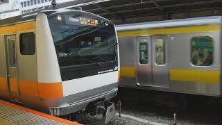 中央線快速中央特快富士山・河口湖行きE233系1809HH57八トタ+E233系H57八トタ10号車クハE232-57両から観た、JR東京駅〜JR新宿駅間の前面展望！【令和4年7月2日土曜日】